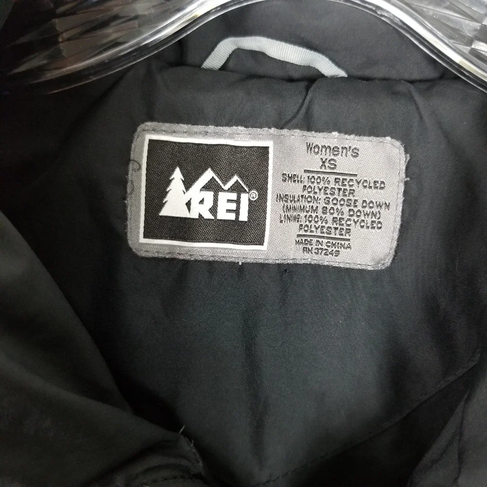 REI Puffer Jacket Women XS Black Goose Down Quilted Full Zip Lightweight Outdoor